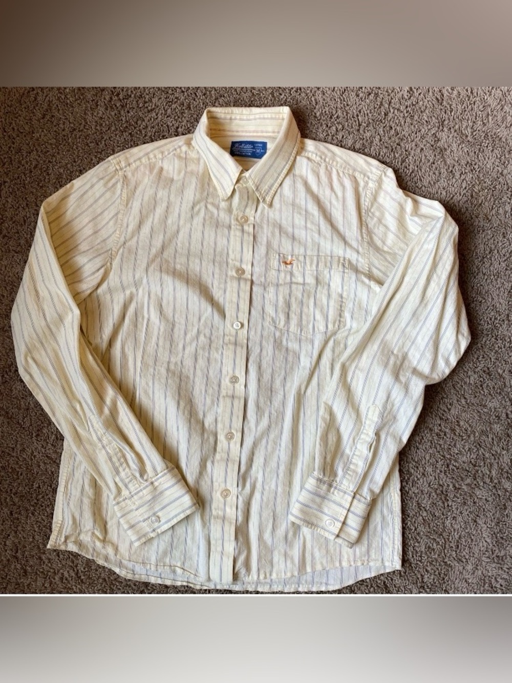 Hollister Button Up Dress Shirt Mens L Yellow Striped Cotton Classic Preppy